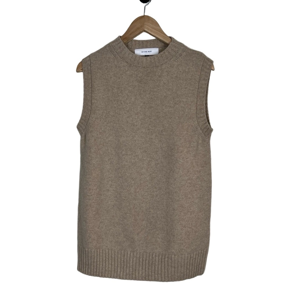 Le Ciel Bleu Sweater Vest 36 (Small) Tan‎ Sleeveless 100% Wool Minimalist Luxury